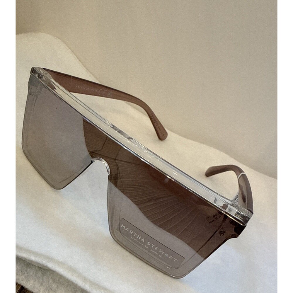 Martha Stewart Oversized Shield Sunglasses Clear Frame Gold Mirrored Lens NWT